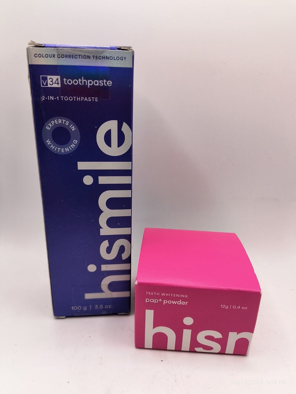 Hismile Lot V34 Colour Corrector 2-N-1 Toothpaste +Whitening Powder Exp 3/27+nib